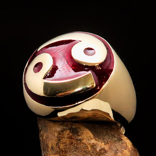 Perfectly crafted domed Men's Zodiac Cancer Ring Red - Solid Brass - BikeRing4u