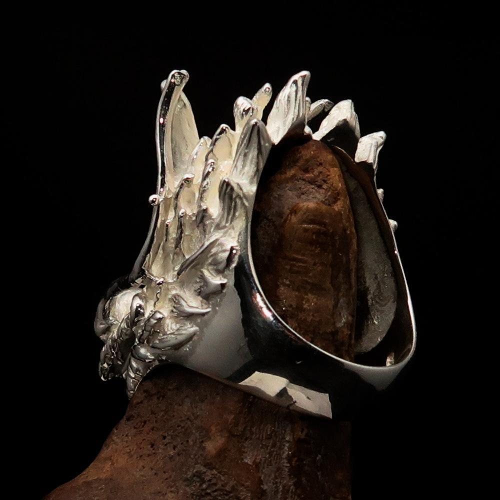 Excellent crafted shiny Men's Animal Ring Male Dragon - Sterling Silver - BikeRing4u