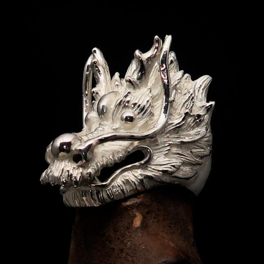 Excellent crafted shiny Men's Animal Ring Male Dragon - Sterling Silver - BikeRing4u