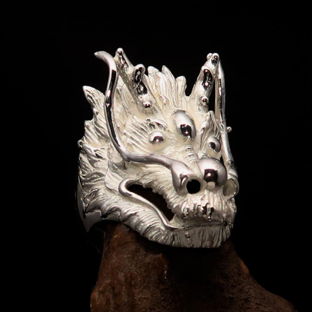 Excellent crafted shiny Men's Animal Ring Male Dragon - Sterling Silver - BikeRing4u