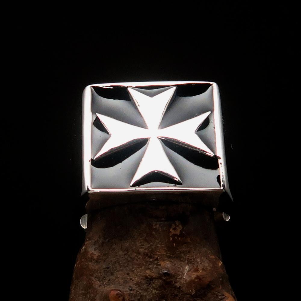 Perfectly crafted Men's Biker Ring Maltese Cross Black - Sterling Silver - BikeRing4u