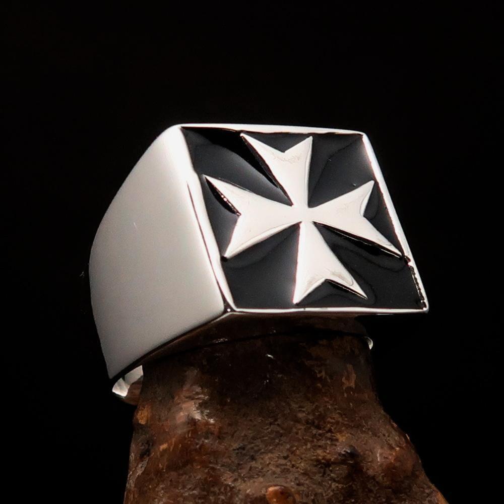Perfectly crafted Men's Biker Ring Maltese Cross Black - Sterling Silver - BikeRing4u