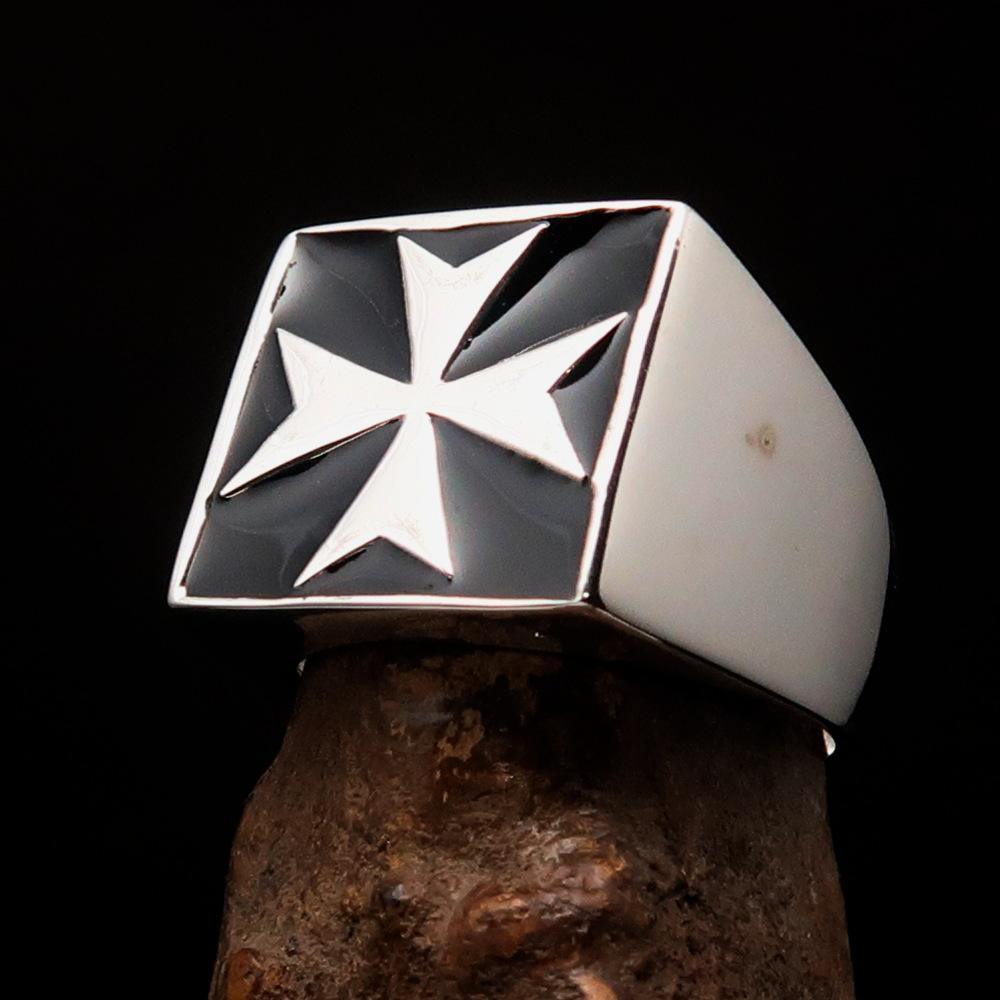 Perfectly crafted Men's Biker Ring Maltese Cross Black - Sterling Silver - BikeRing4u