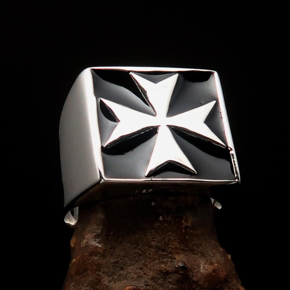 Perfectly crafted Men's Biker Ring Maltese Cross Black - Sterling Silver - BikeRing4u