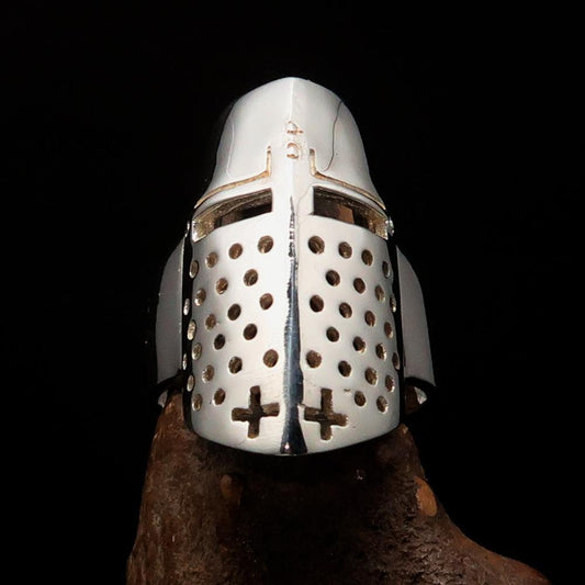 Excellent crafted Men's Medieval Ring Templar Knight Helmet - Sterling Silver - BikeRing4u