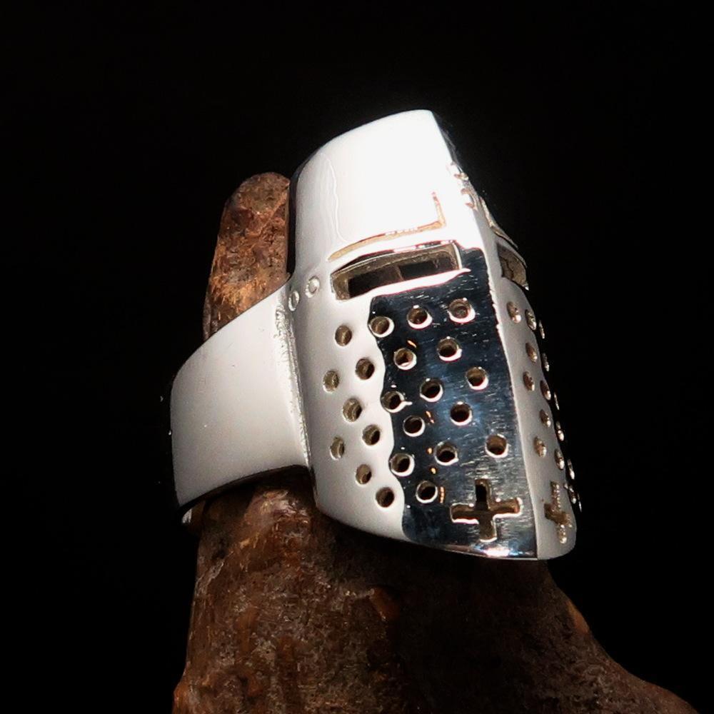 Excellent crafted Men's Medieval Ring Templar Knight Helmet - Sterling Silver - BikeRing4u