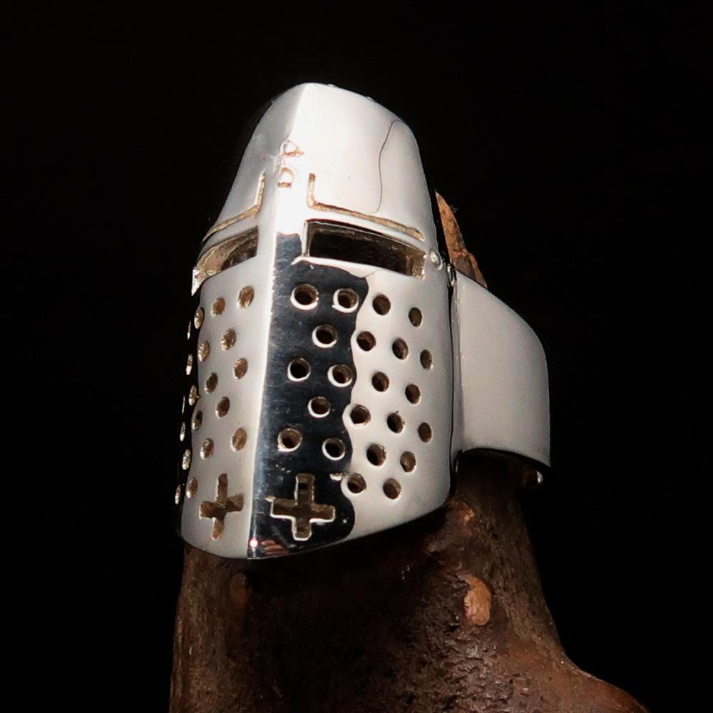 Excellent crafted Men's Medieval Ring Templar Knight Helmet - Sterling Silver - BikeRing4u
