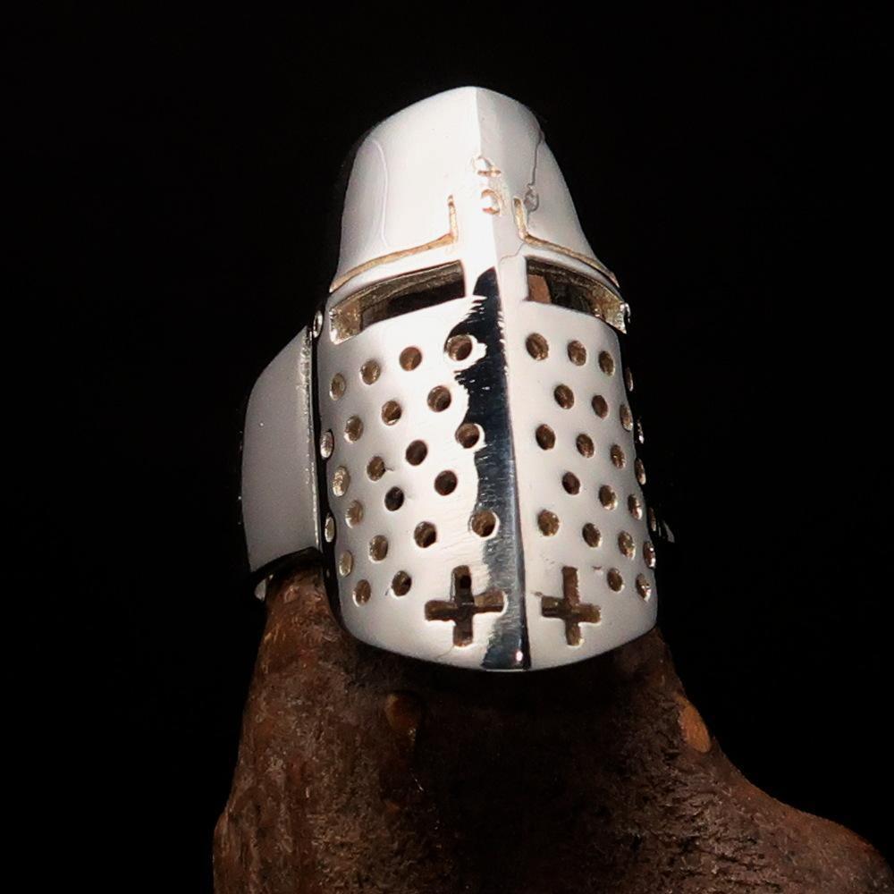 Excellent crafted Men's Medieval Ring Templar Knight Helmet - Sterling Silver - BikeRing4u