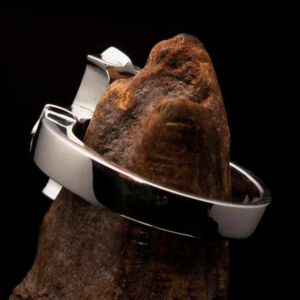 Excellent crafted minimalistic two tone Coptic Cross Ring - matte Sterling Silver - BikeRing4u