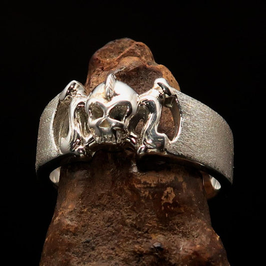 Excellent crafted Pony Tail Girly Skull Ring - matte Sterling Silver - BikeRing4u