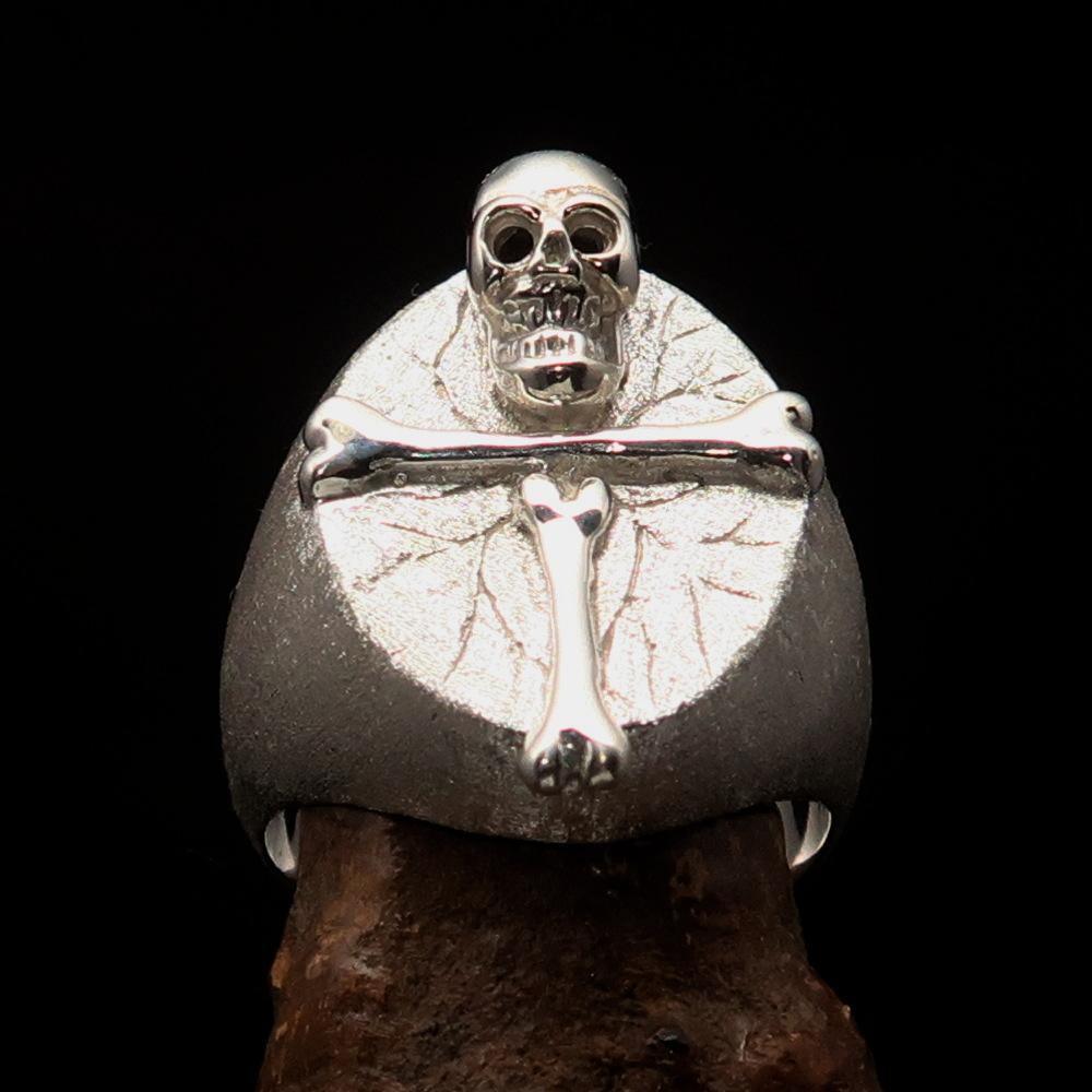 Excellent crafted Men's Ring Bone Cross R.I.P Skull matte finish - Sterling Silver - BikeRing4u