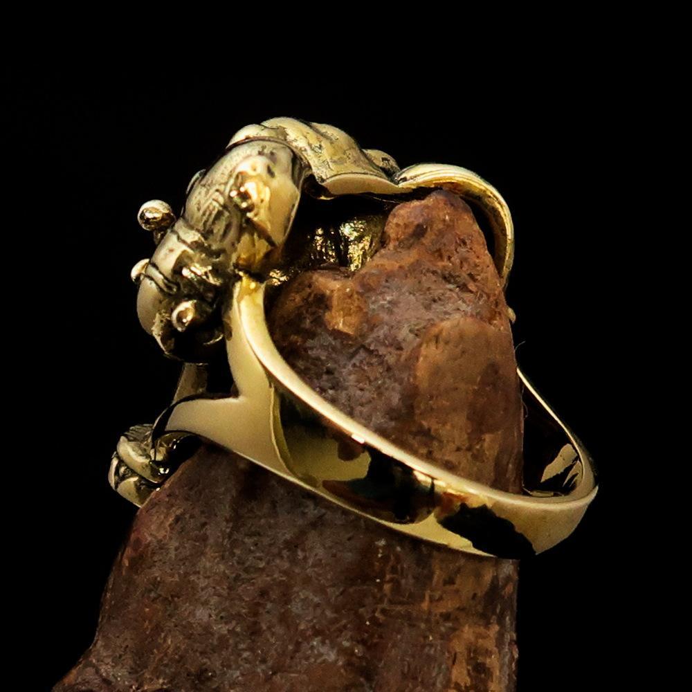 Stunning Men's Brass Animal Ring ancient three headed Elephant - BikeRing4u