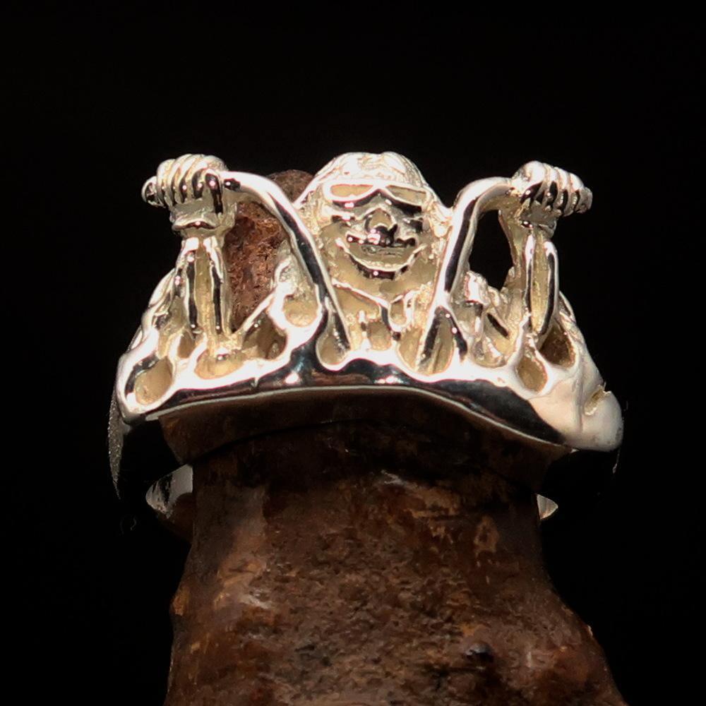 Men's Outlaw Ring Biker on Chopper - matte finished Sterling Silver - BikeRing4u