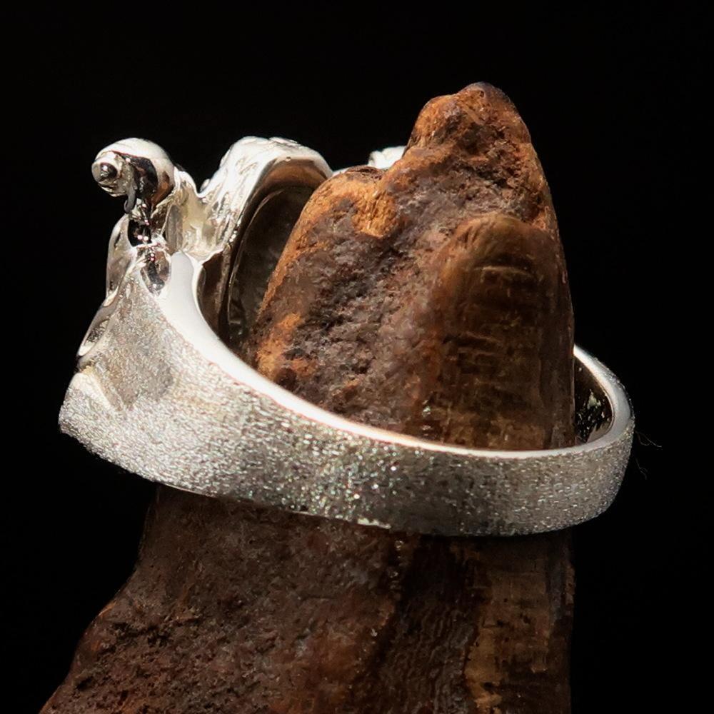 Men's Outlaw Ring Biker on Chopper - matte finished Sterling Silver - BikeRing4u