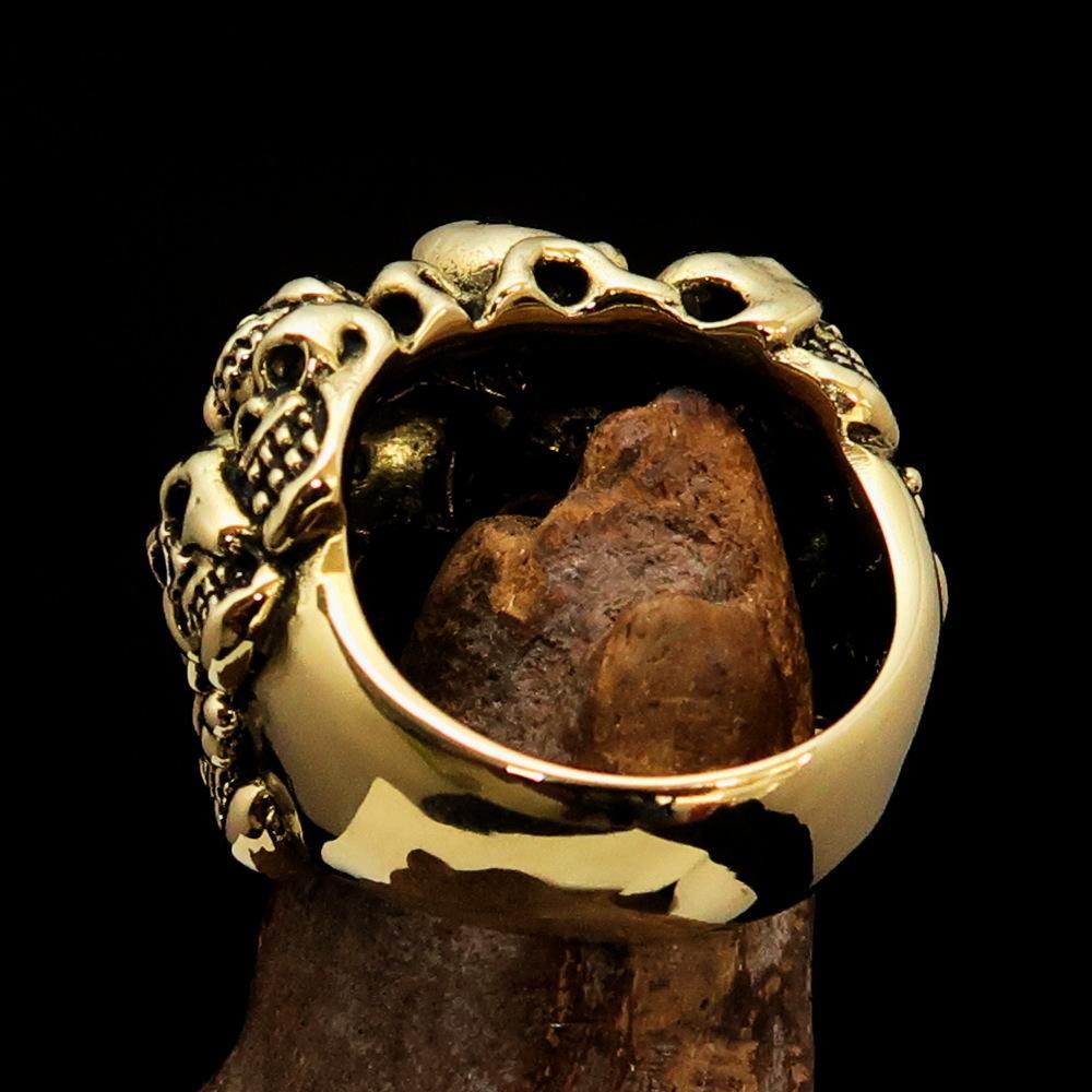 Men's Brass Costume Biker Ring 13 Skulls Graveyard Party - BikeRing4u
