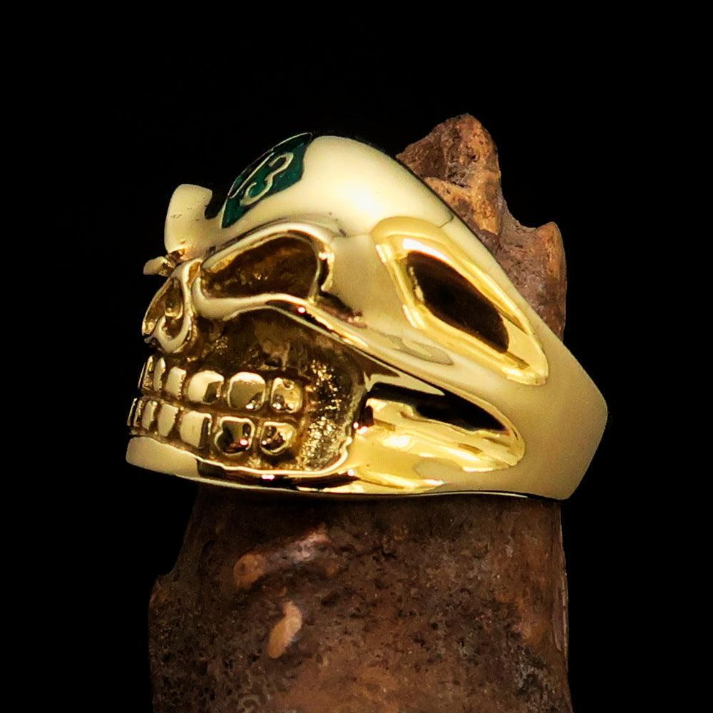 Excellent Crafted Men's green Number 13 Gnome Skull Ring - solid Brass - BikeRing4u