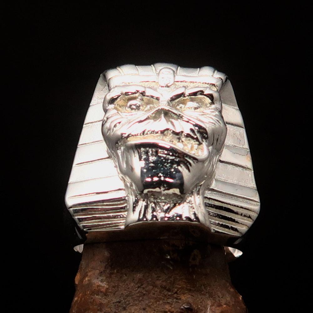 Perfectly crafted Men's Egyptian Pharaoh Sphinx Mummy Ring - shiny Sterling Silver - BikeRing4u