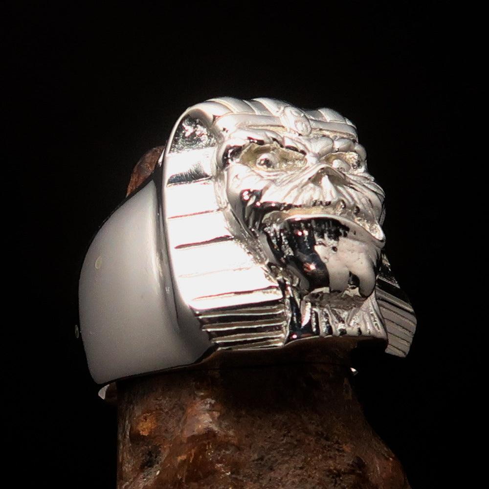 Perfectly crafted Men's Egyptian Pharaoh Sphinx Mummy Ring - shiny Sterling Silver - BikeRing4u