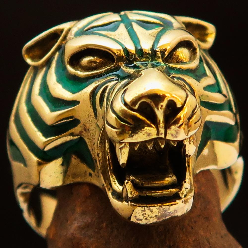 Excellent crafted Men's Animal Ring Male Tiger Green - Brass - BikeRing4u