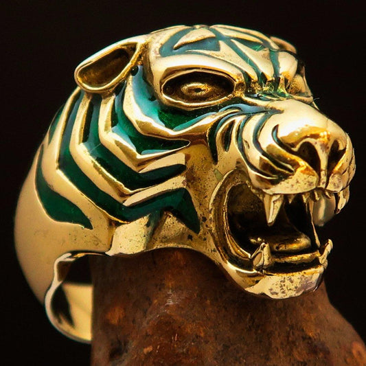 Excellent crafted Men's Animal Ring Male Tiger Green - Brass - BikeRing4u