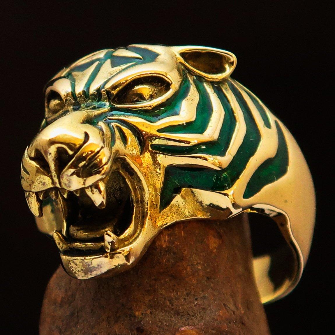 Excellent crafted Men's Animal Ring Male Tiger Green - Brass - BikeRing4u