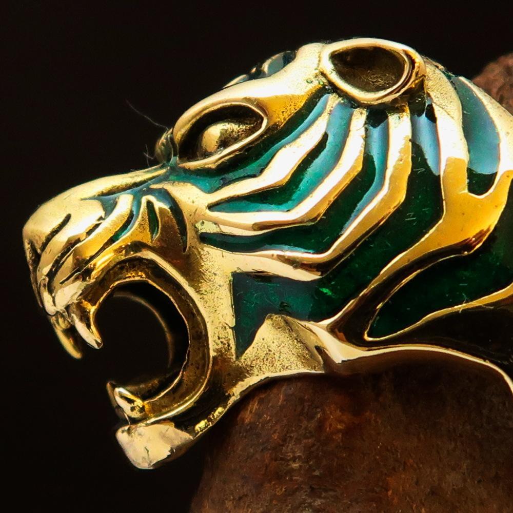 Excellent crafted Men's Animal Ring Male Tiger Green - Brass - BikeRing4u