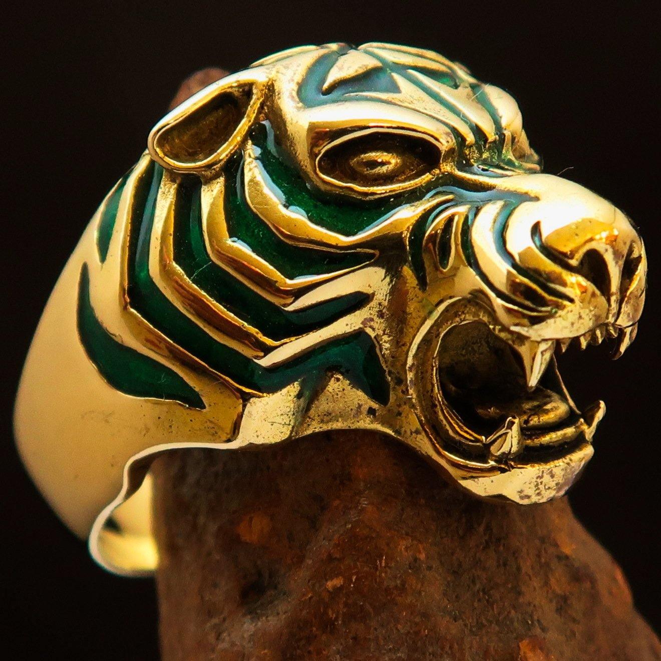 Excellent crafted Men's Animal Ring Male Tiger Green - Brass - BikeRing4u