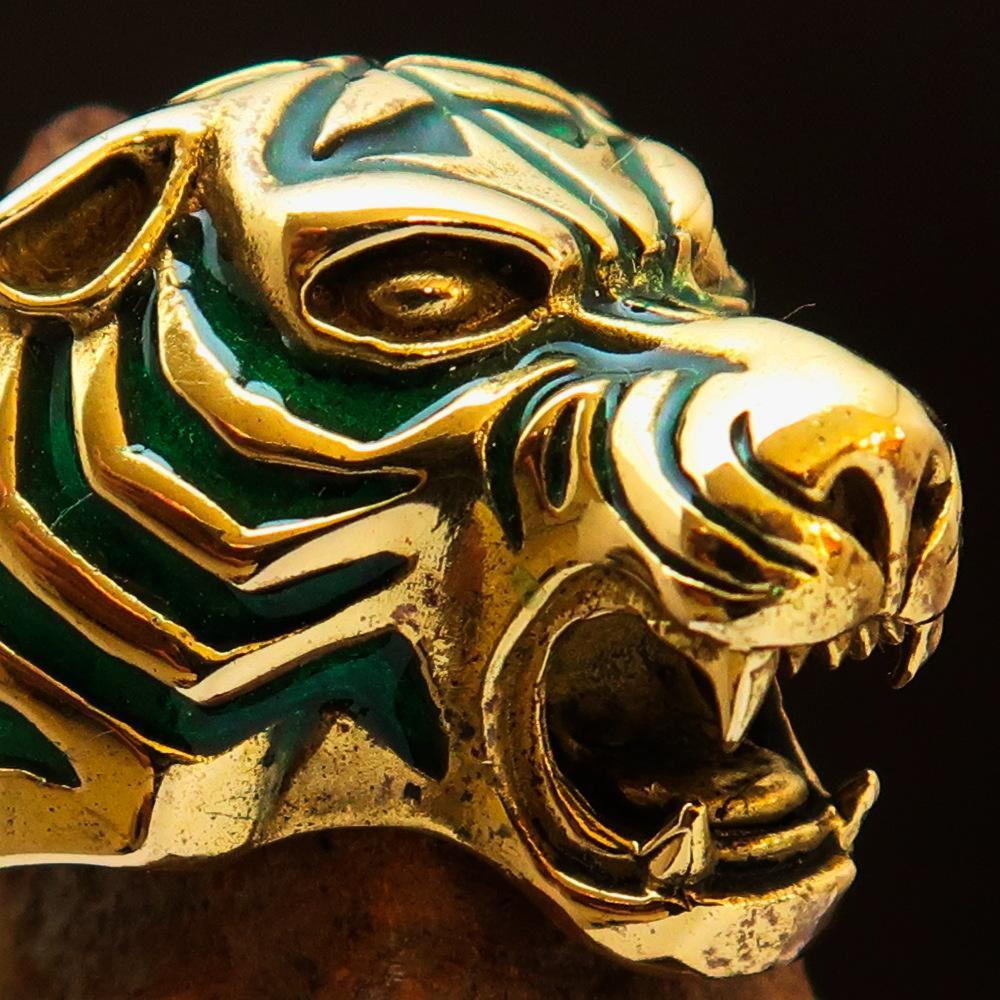 Excellent crafted Men's Animal Ring Male Tiger Green - Brass - BikeRing4u