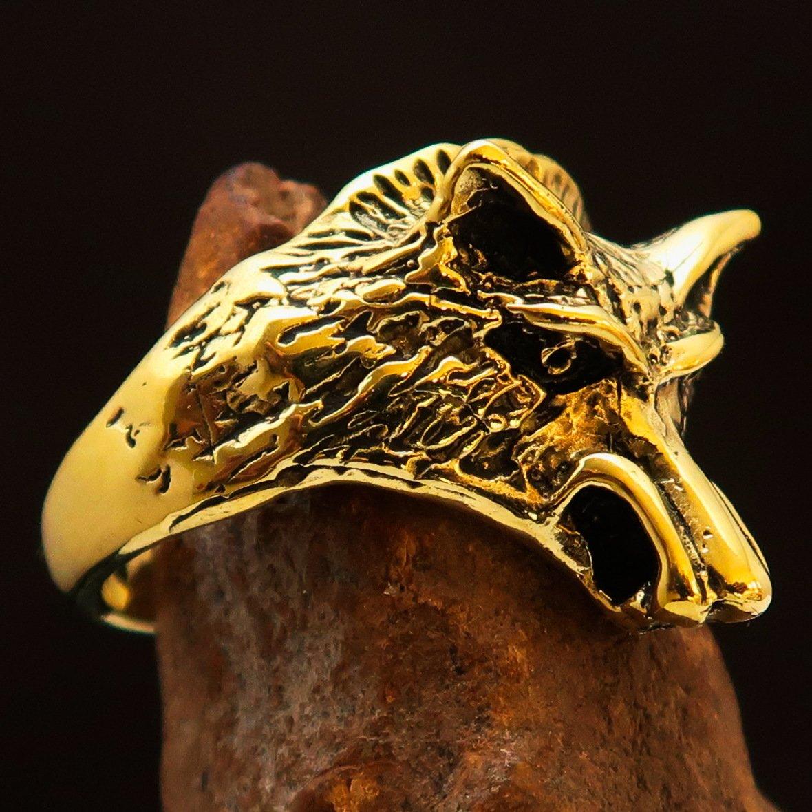 Excellent crafted Men's Animal Ring Coyote Antiqued - Brass - BikeRing4u