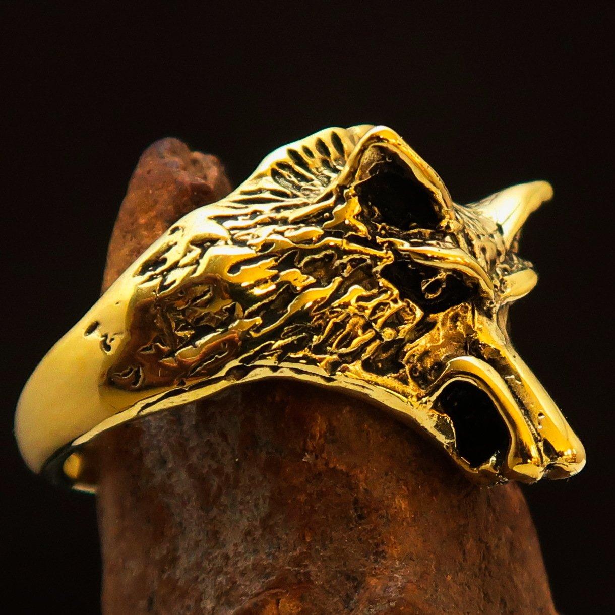 Excellent crafted Men's Animal Ring Coyote Antiqued - Brass - BikeRing4u