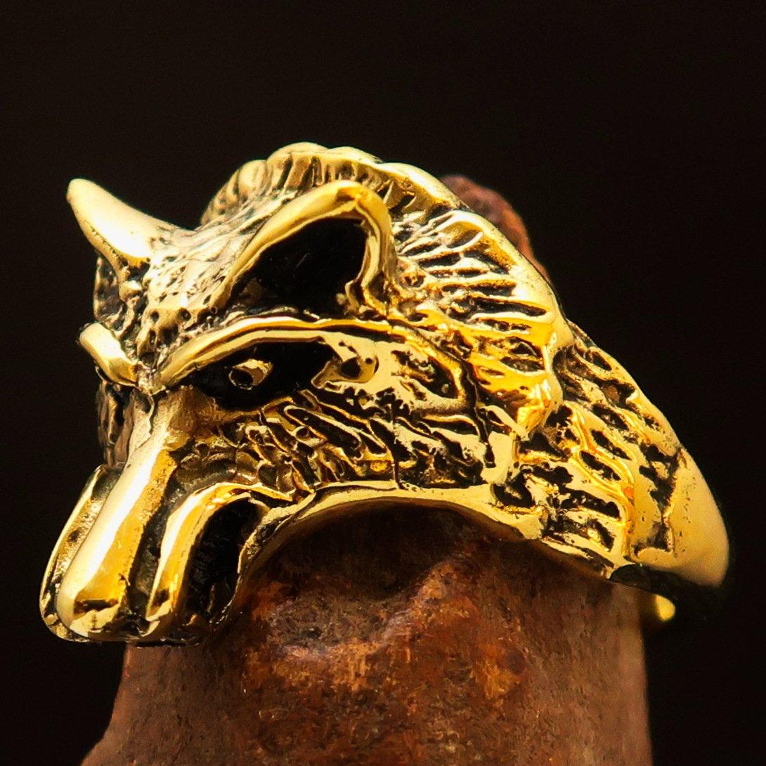 Excellent crafted Men's Animal Ring Coyote Antiqued - Brass - BikeRing4u