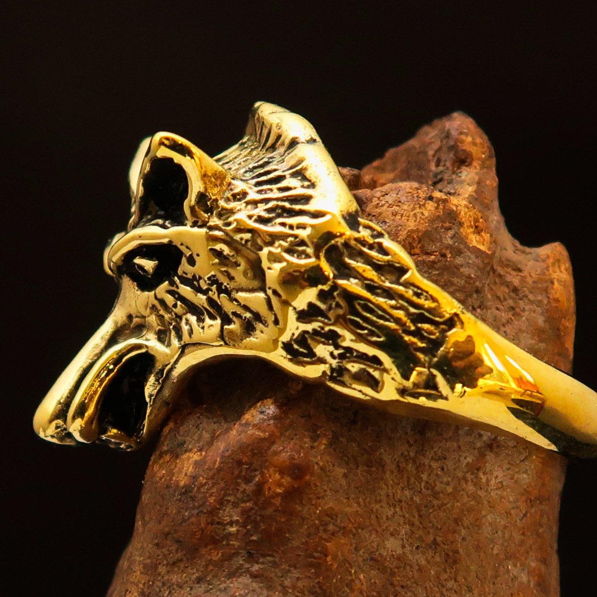 Excellent crafted Men's Animal Ring Coyote Antiqued - Brass - BikeRing4u