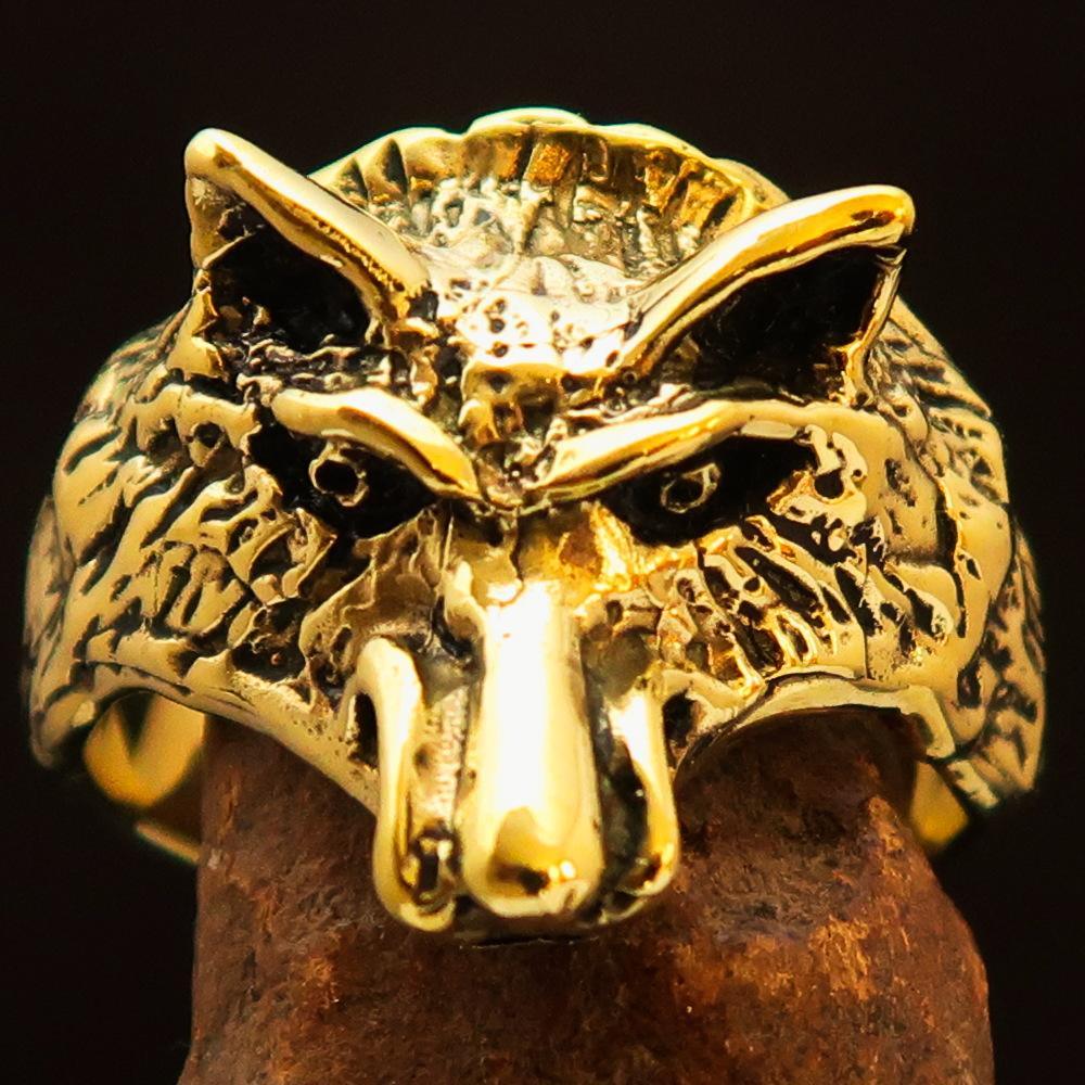 Excellent crafted Men's Animal Ring Coyote Antiqued - Brass - BikeRing4u