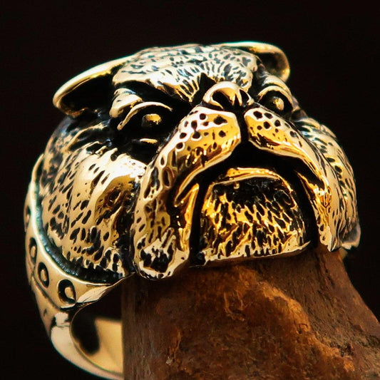 Excellent crafted Men's Animal Ring Bulldog Antiqued - Brass - BikeRing4u