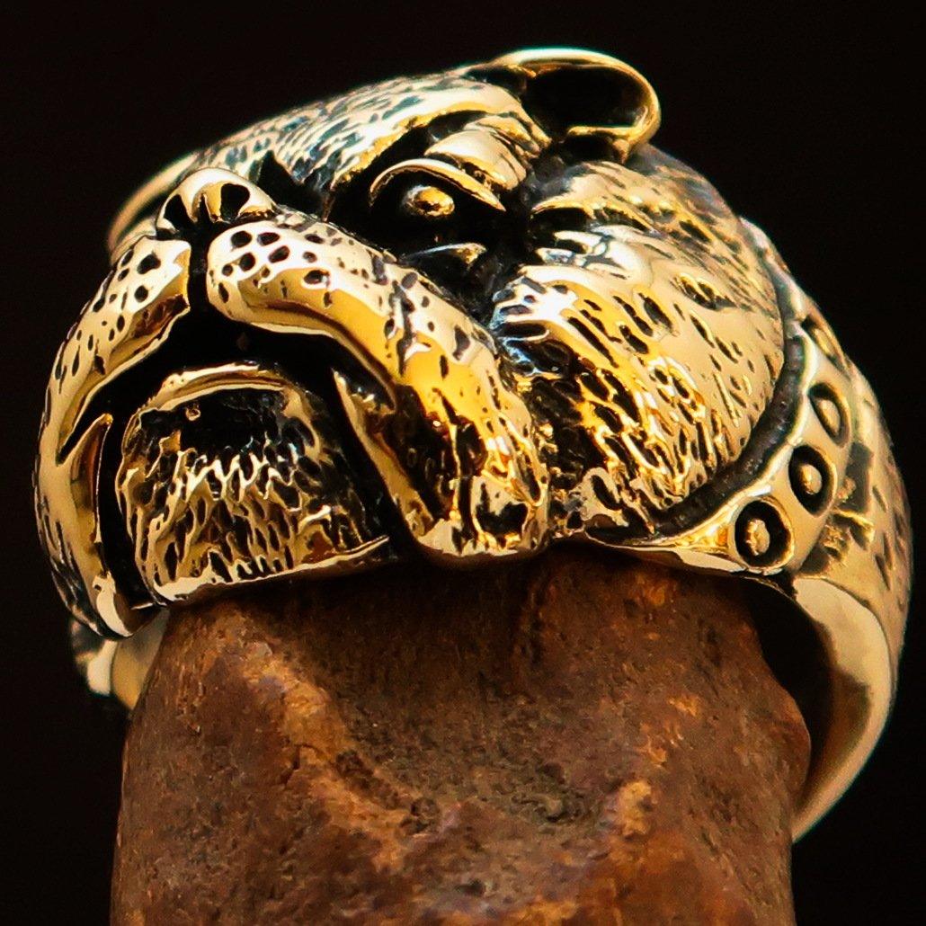Excellent crafted Men's Animal Ring Bulldog Antiqued - Brass - BikeRing4u