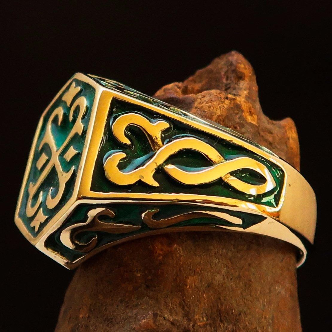Excellent crafted Men's Celtic Crest Ring Green Enamel - Brass - BikeRing4u