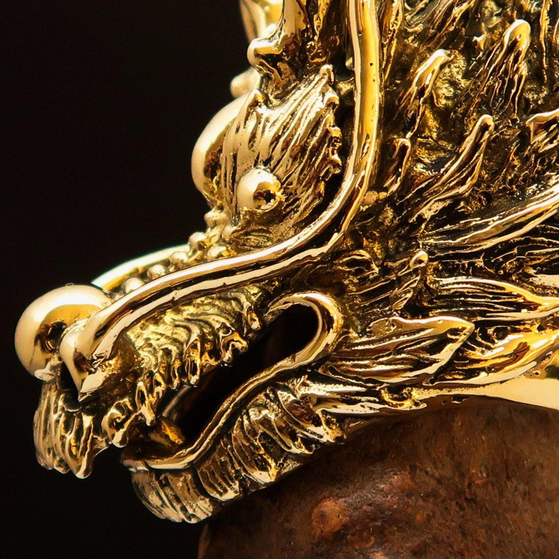 Excellent crafted Men's Animal Ring Big Dragon Head Antiqued - Brass - BikeRing4u