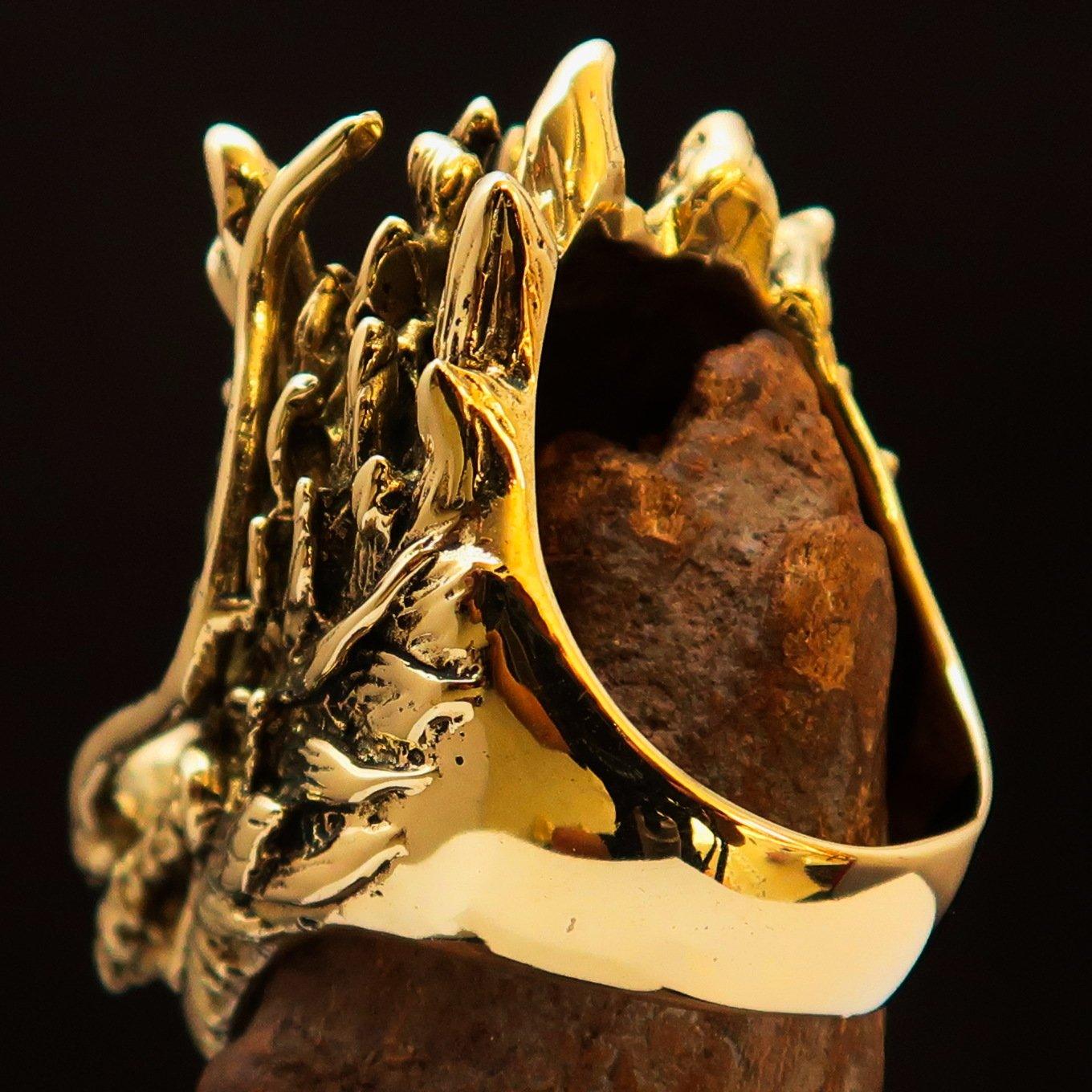 Excellent crafted Men's Animal Ring Big Dragon Head Antiqued - Brass - BikeRing4u
