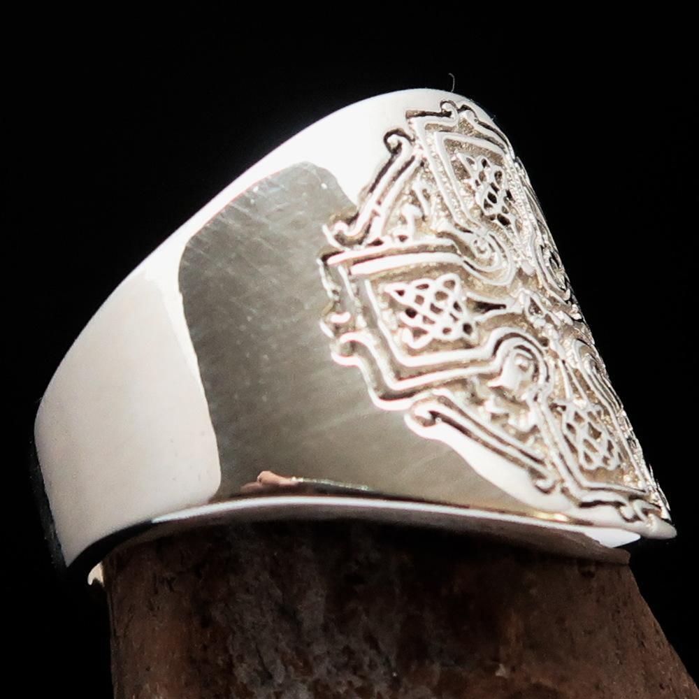 Excellent crafted mirror polished Men's ancient Celtic Runes Cross Ring - Sterling Silver - BikeRing4u