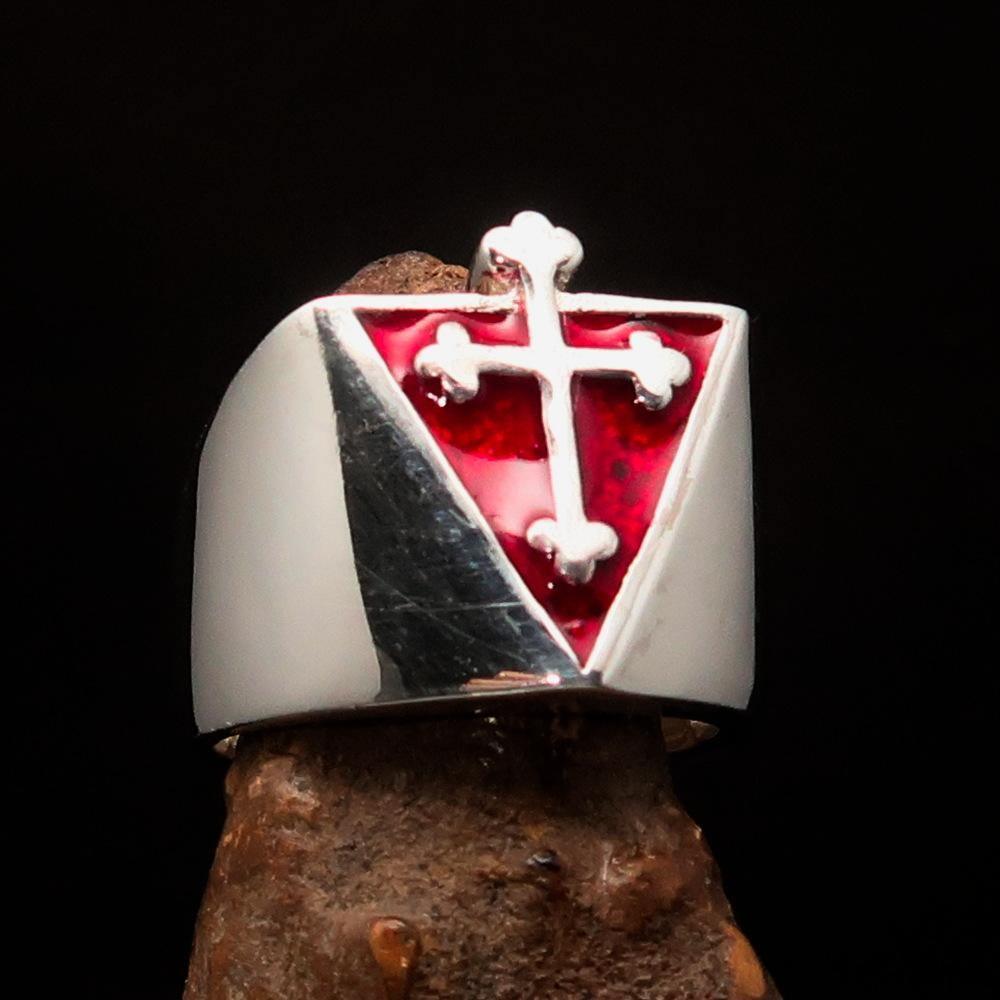 Excellent crafted Men's red Coptic Cross Ring - Sterling Silver - BikeRing4u