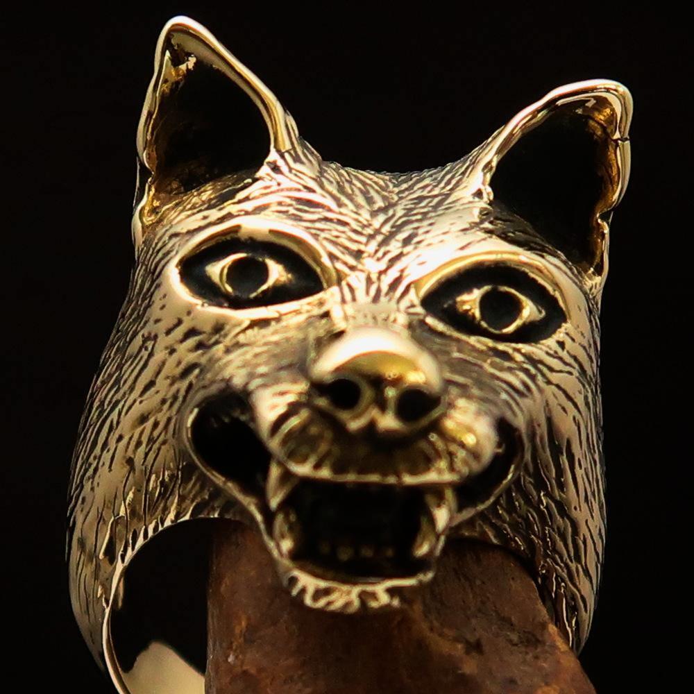 Excellent crafted Men's Animal Ring Wolf's Head - Solid Brass - BikeRing4u