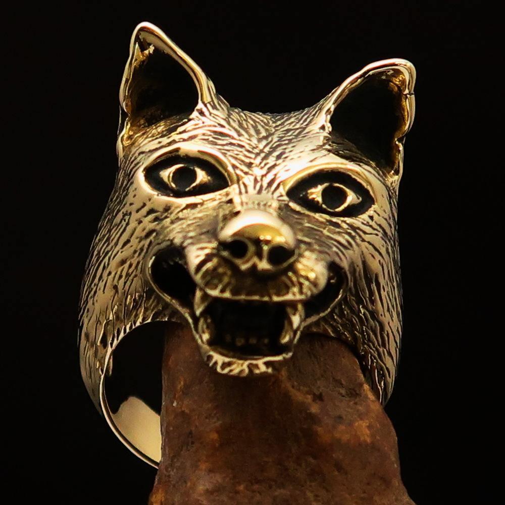 Excellent crafted Men's Animal Ring Wolf's Head - Solid Brass - BikeRing4u