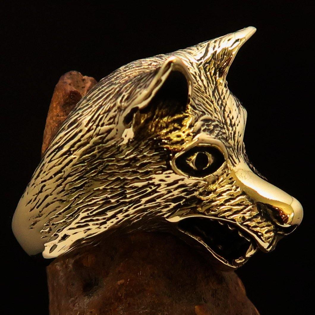 Excellent crafted Men's Animal Ring Wolf's Head - Solid Brass - BikeRing4u
