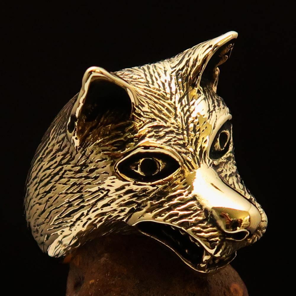 Excellent crafted Men's Animal Ring Wolf's Head - Solid Brass - BikeRing4u