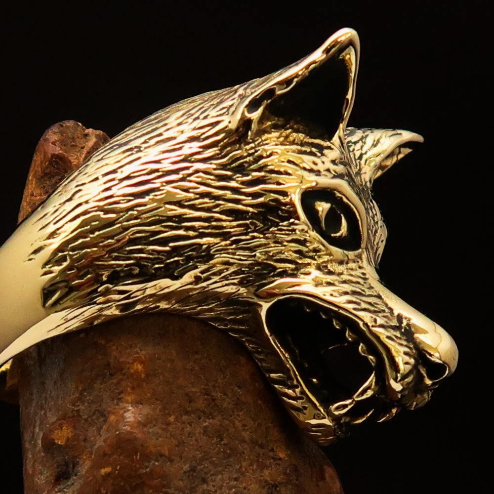 Excellent crafted Men's Animal Ring Wolf's Head - Solid Brass - BikeRing4u