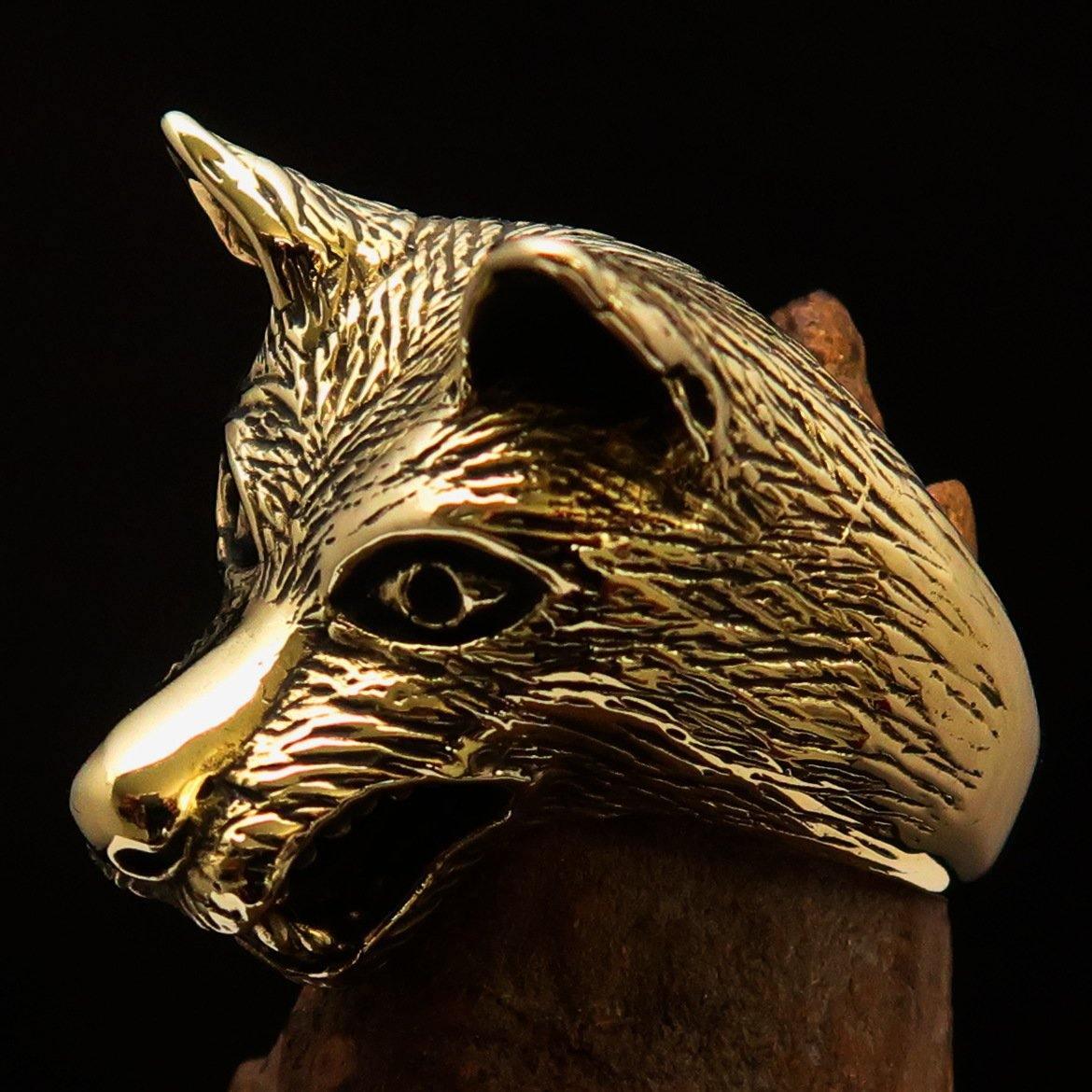 Excellent crafted Men's Animal Ring Wolf's Head - Solid Brass - BikeRing4u
