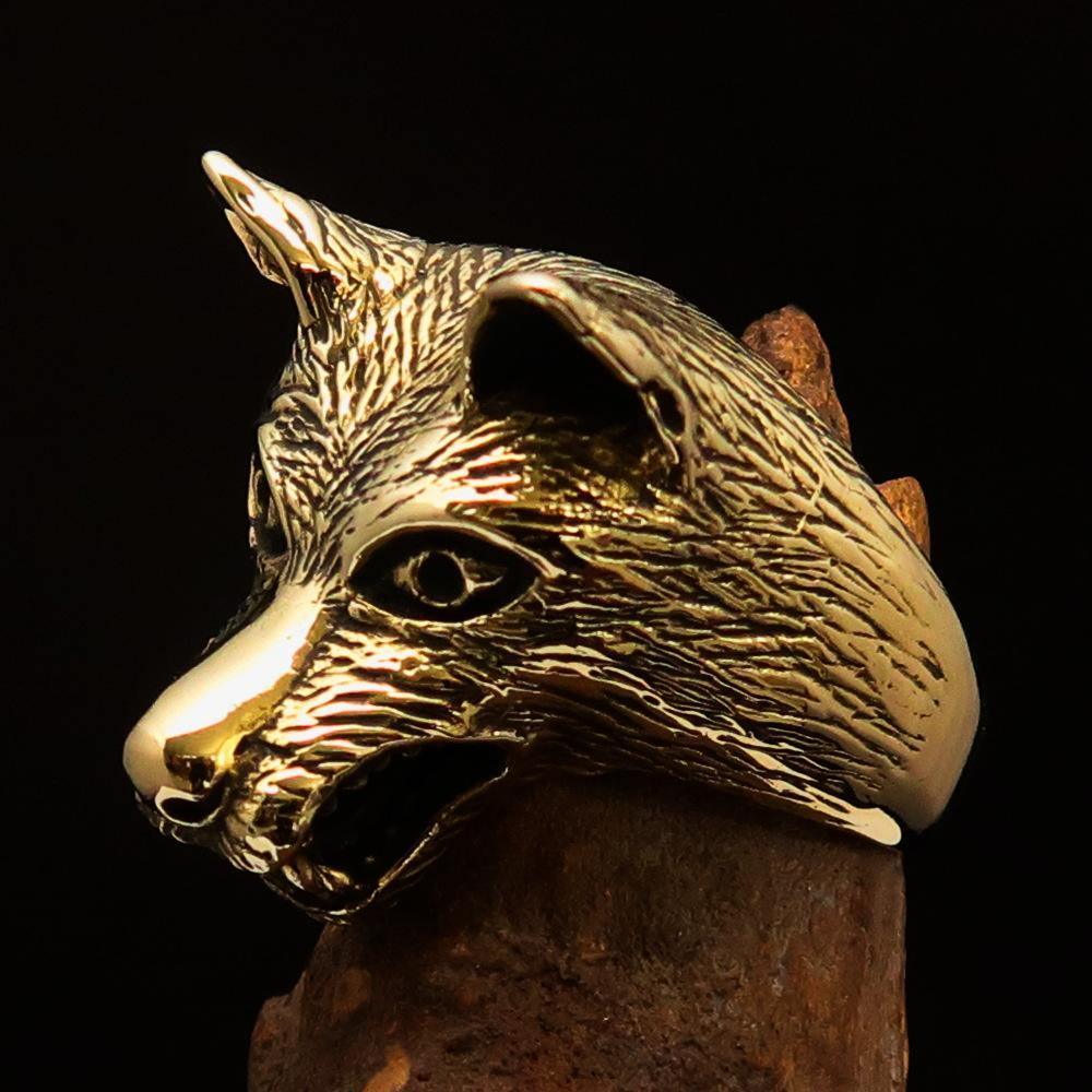Excellent crafted Men's Animal Ring Wolf's Head - Solid Brass - BikeRing4u