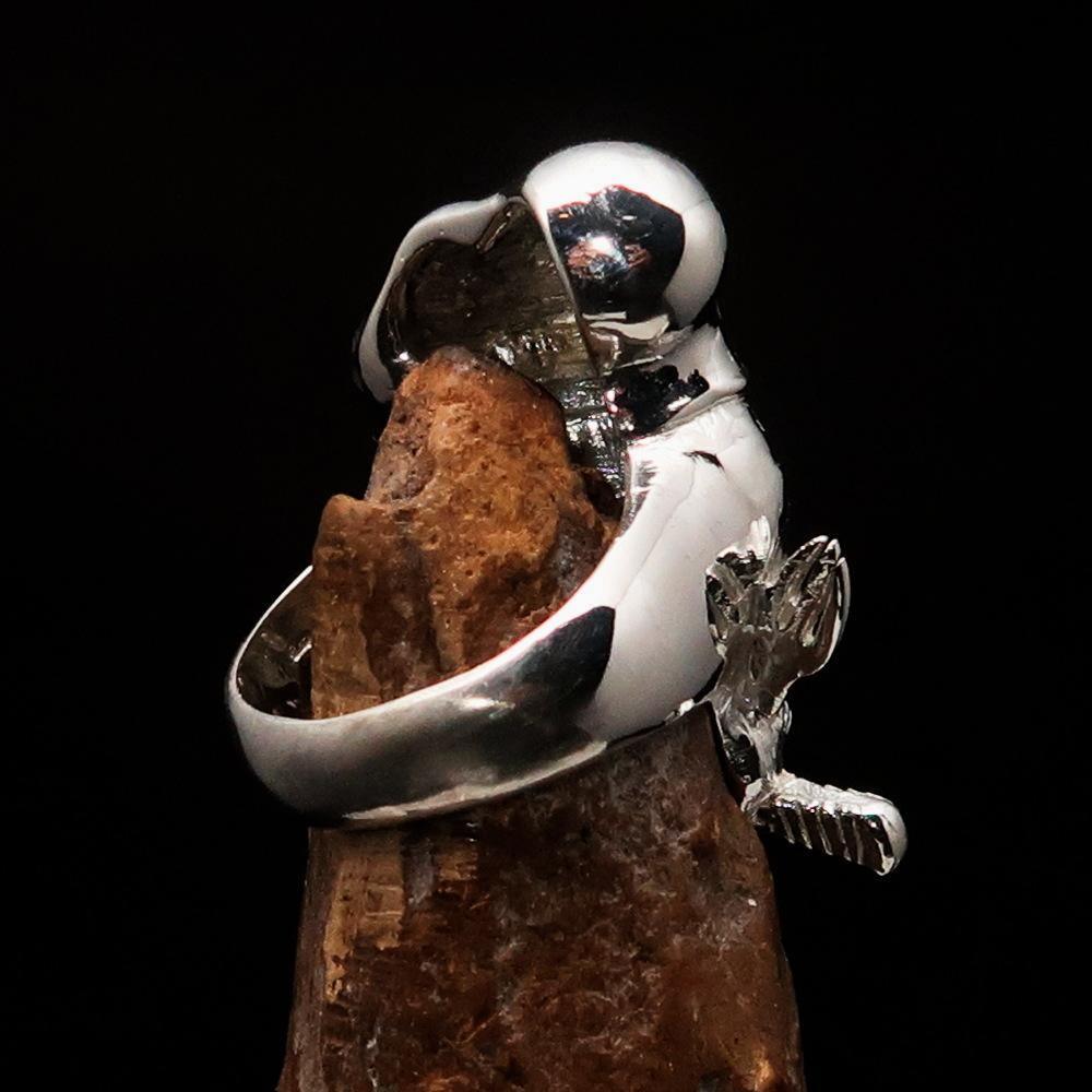 Excellent crafted shiny Men's Chef Skull Ring Knife and Fork - Sterling Silver - BikeRing4u