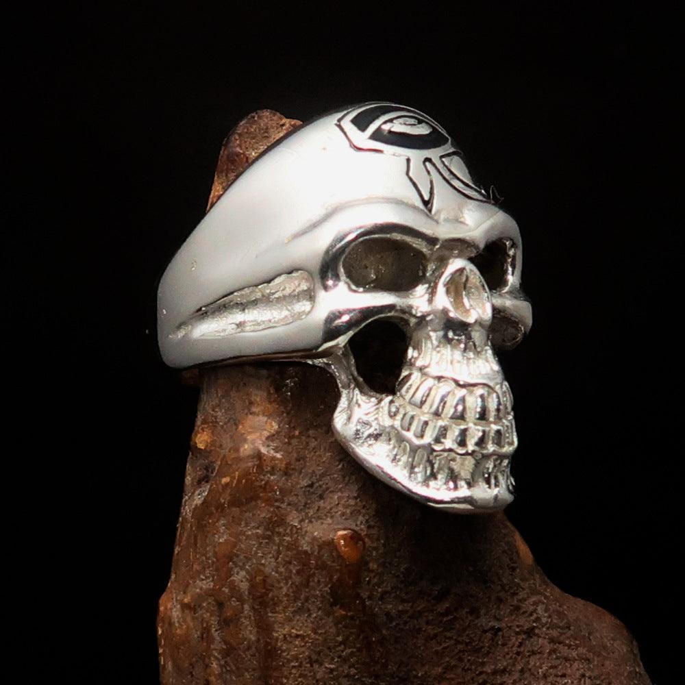 Excellent crafted Men's Skull Ring Black Eye of Ra - Sterling Silver - BikeRing4u