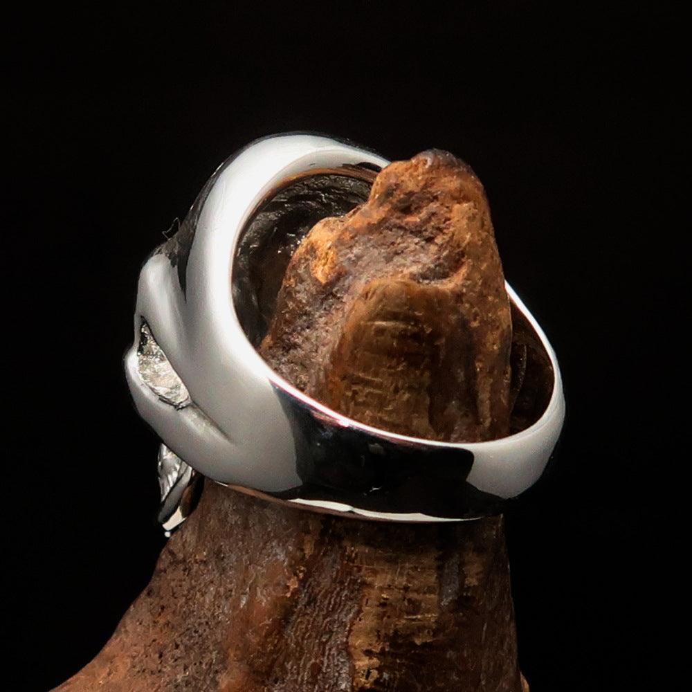 Excellent crafted Men's Skull Ring Black Eye of Ra - Sterling Silver - BikeRing4u